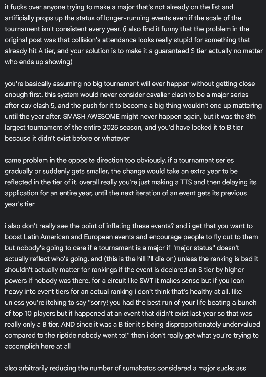 ianeveryoneelse's tweet photo. @EazyFreezie tl;dr i get that you're trying to boost regions that don't get big tournaments as often deciding what's a major based on legacy instead of any actual factor related to the event in current year sounds like a terrible idea https://t.co/etbAJbEB8m
