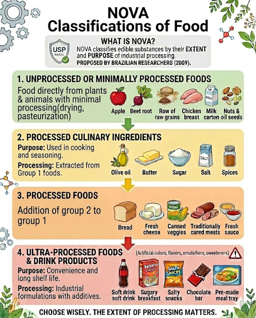 fsMythBuster's tweet photo. NOVA food classification isn't about nutrient content—it's about the purpose of processing. Here's how it defines four key categories. #NOVAclassification #FoodFacts #ProcessedFoods https://t.co/WhBfXmBida