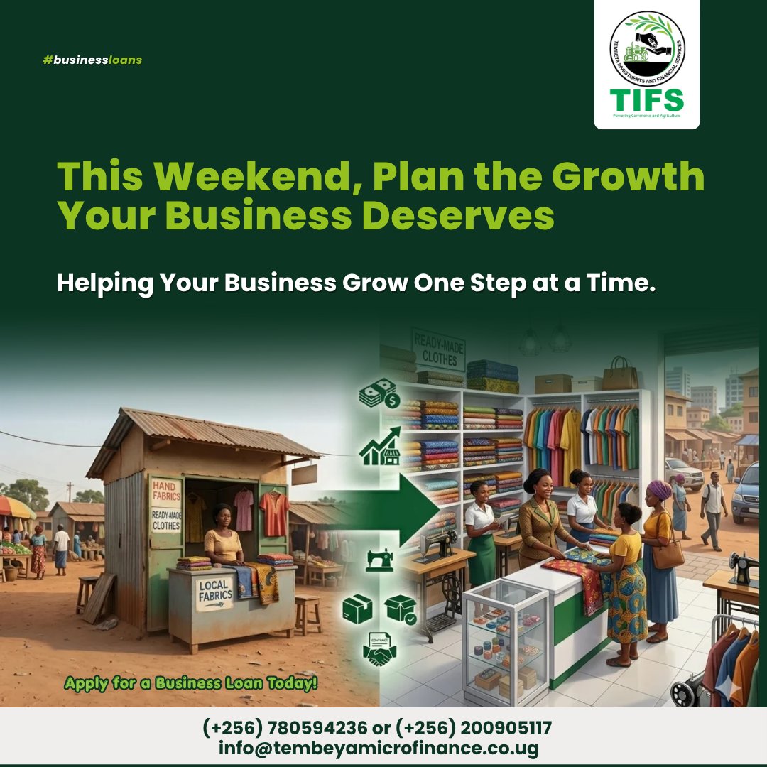 TembeyaMF's tweet photo. Every growing business reaches a point where it needs extra support to move forward.
Whether it’s increasing stock, expanding your shop, buying equipment or serving more customers our Business Loans are designed to help Ugandan entrepreneurs grow confidently.
#BusinessLoans https://t.co/OaNAEEAgs9