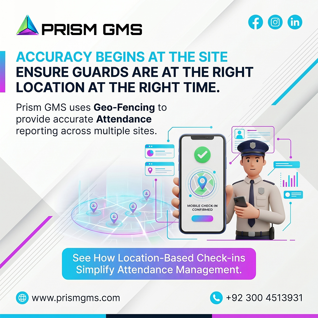 prismgms's tweet photo. Prism GMS uses Geo-Fencing and mobile check-ins to ensure guards are at the right location at the right time.
✔ Accurate attendance
✔ Real-time location verification
✔ Automated reporting
✔ Better workforce visibility

🌐 https://t.co/PyIJCv73zk
📞 +92 300 4513931#PrismGMS https://t.co/yZOEdDPqNe
