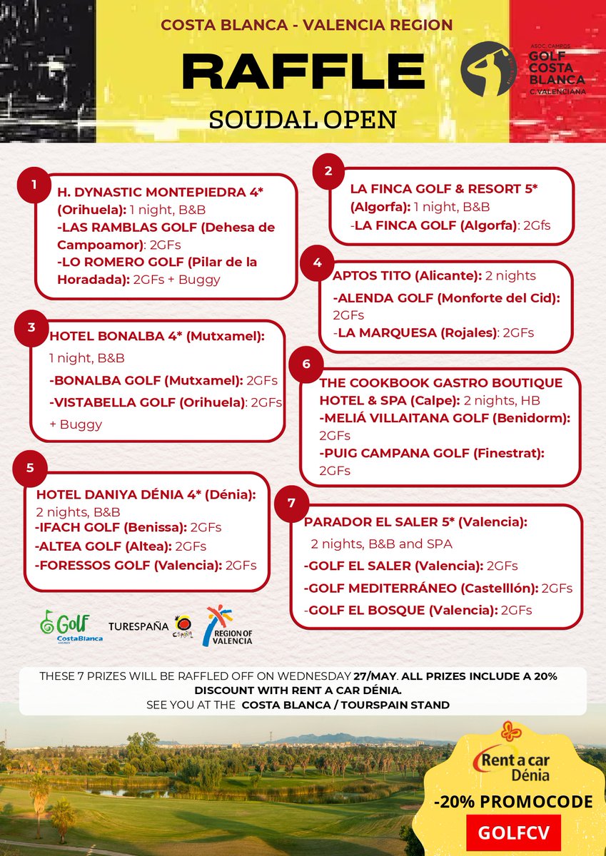 SpainInBeLux's tweet photo. ⛳️ On the occasion of the @SoudalOpen, taking place from May 21 to 24 in Antwerp, the destination Costa Blanca will be present at this important international golf event, strengthening its position as one of Europe’s leading golf destinations.

🏌️‍♂️ Together with the Costa Blanca Golf Courses Association and the Region of Valencia (@c_valenciana), several prizes including stays and green fees in the Costa Blanca will be raffled at the stand.

🔗 More information: https://t.co/Df7MYKjPMR

#VisitSpain #ThinkYouKnowSpain @acgcb @c_valenciana @costablancaorg