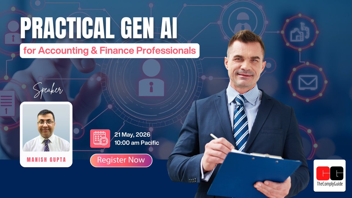 ComplyThe's tweet photo. Designed exclusively for CPAs and finance professionals, this webinar is your gateway to harnessing the immense potential of ChatGPT and other AI tools in your daily workflow. Register today! [link in comments]
#finance #accounting #cpa #GenerativeAI #chatgpt #Claude #webinar https://t.co/6fc1gwPwJb