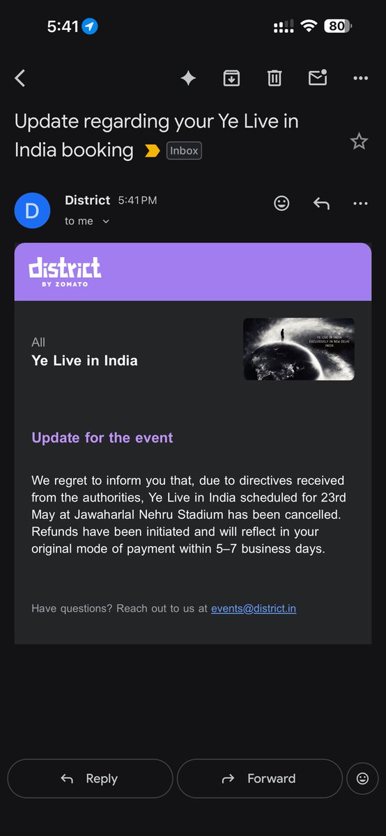 yohankumar11's tweet photo. Big F
Was hoping to see the legend but @district_india had to F up our dreams 
Any chance you would come again @kanyewest ????????? https://t.co/SyryuFu2FA