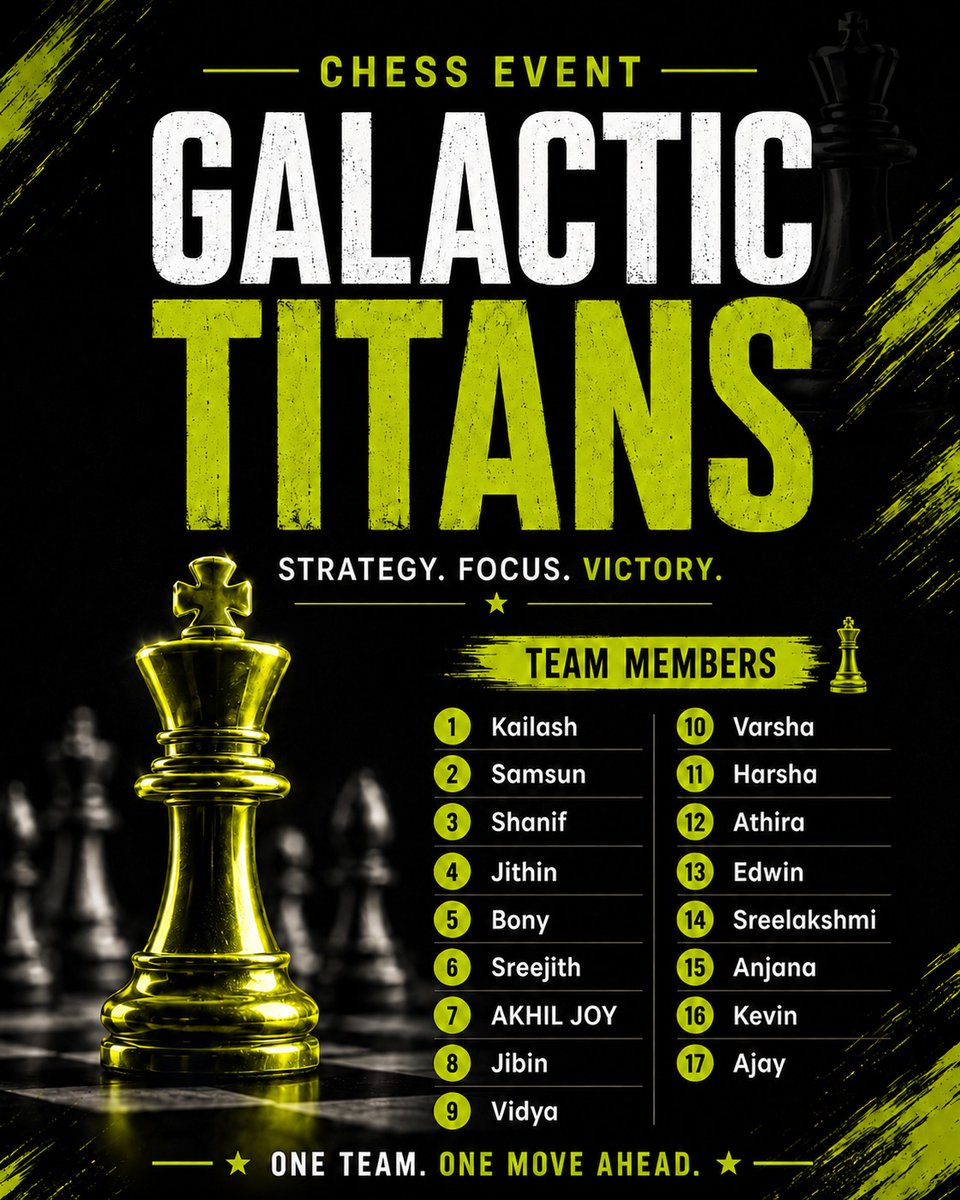 riodlogic's tweet photo. The teams are set, the strategy is ready, and the game begins tomorrow.

Introducing our team members for the upcoming Chess Sports Event.

Let the best strategy win.

#ChessEvent #SportsEvent #TeamReveal #RIOD #TeamSpirit #SmartMoves #GameOn https://t.co/OtQw2EAMsb