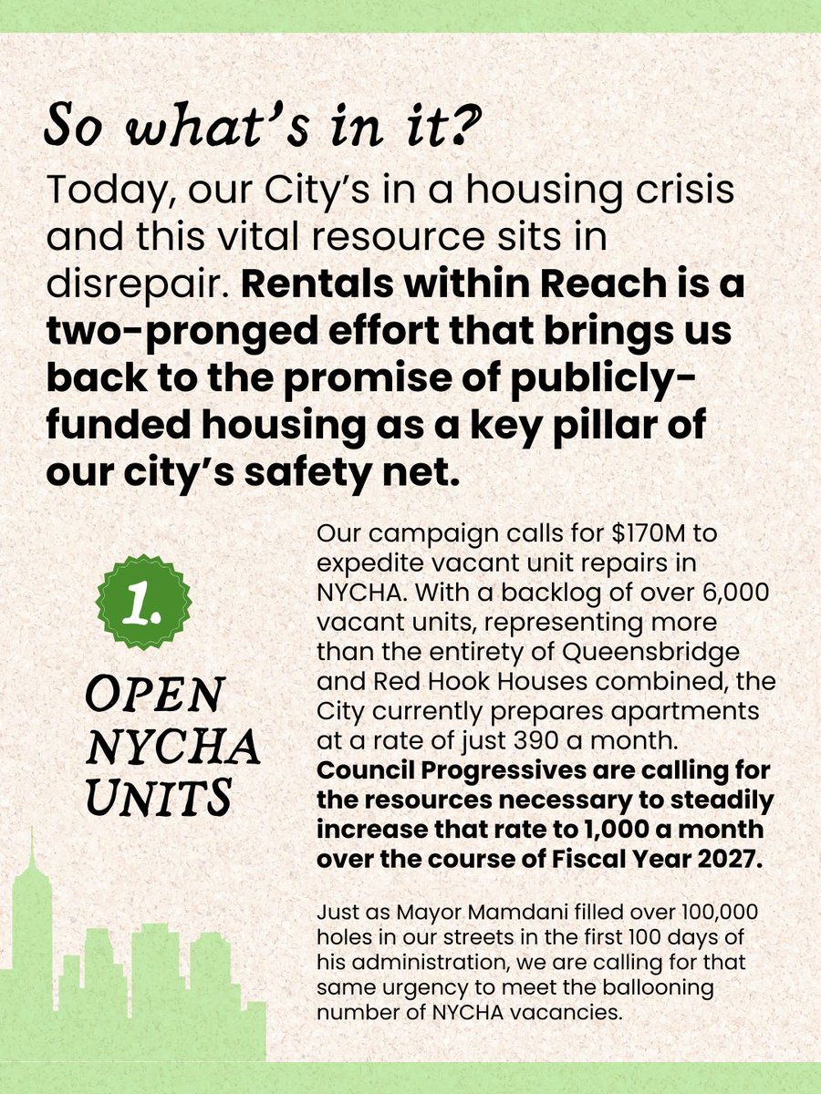 NYCProgressives's tweet photo. In this new era of city politics in FY27, Council Progressives are calling for Rentals within Reach, a smart investment that will provide over 20,000 of our struggling neighbors with stable, accessible housing and the wrap-around services they deserve https://t.co/me4diF9ANn