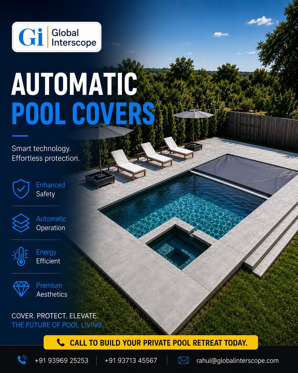 GInterscope's tweet photo. One upgrade. A whole new pool experience. 💦  

With Global Interscope’s smart pool cover solutions, enjoy cleaner water, improved safety, and a sleek modern finish — all with minimal effort.

#SmartPoolLiving #AutomaticPoolCover #GlobalInterscope #LuxuryPoolDesign https://t.co/tAORlIBHTI