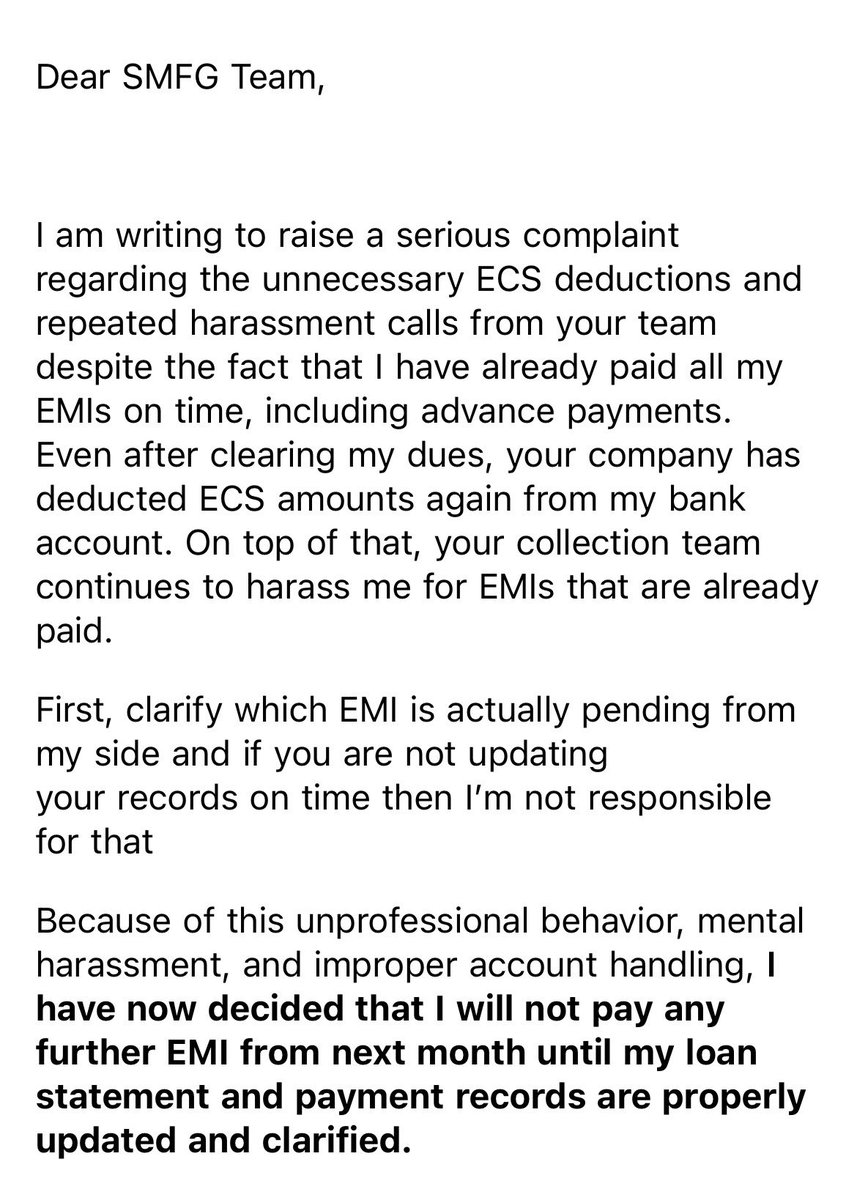 shredz_robin's tweet photo. @SMFGIndia @SMFGGrihashakti 
Do not apply for a loan from this company. Worst experience ever. Even after paying EMIs on time and in advance, they still deduct ECS amounts and keep harassing customers for payments already cleared. No proper support, no updated statements. https://t.co/IK6nvpoJMu