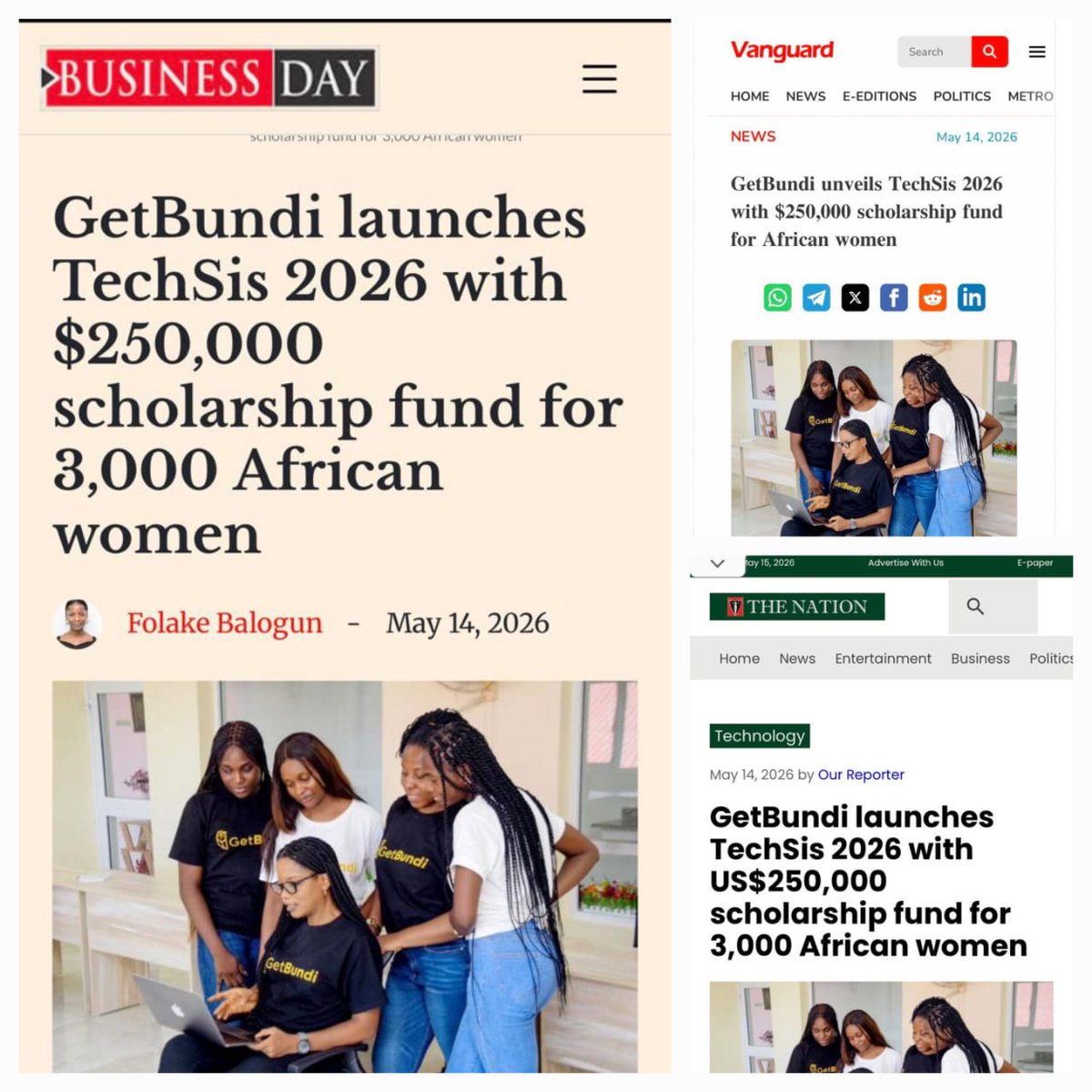 GetBundi's tweet photo. TechSis 2026 Applications Are Now Open!
We’re training 3,000 African Women in Tech  for FREE!

Courses:
Content Creation
Data Analytics
Digital Marketing
Video Editing 

Register here: https://t.co/HfB9HRqQ1D

+234 81 4175 5552 
+234 81 4175 5553 
info@getbundi.com

#TechSis2026 https://t.co/id246fFS5n