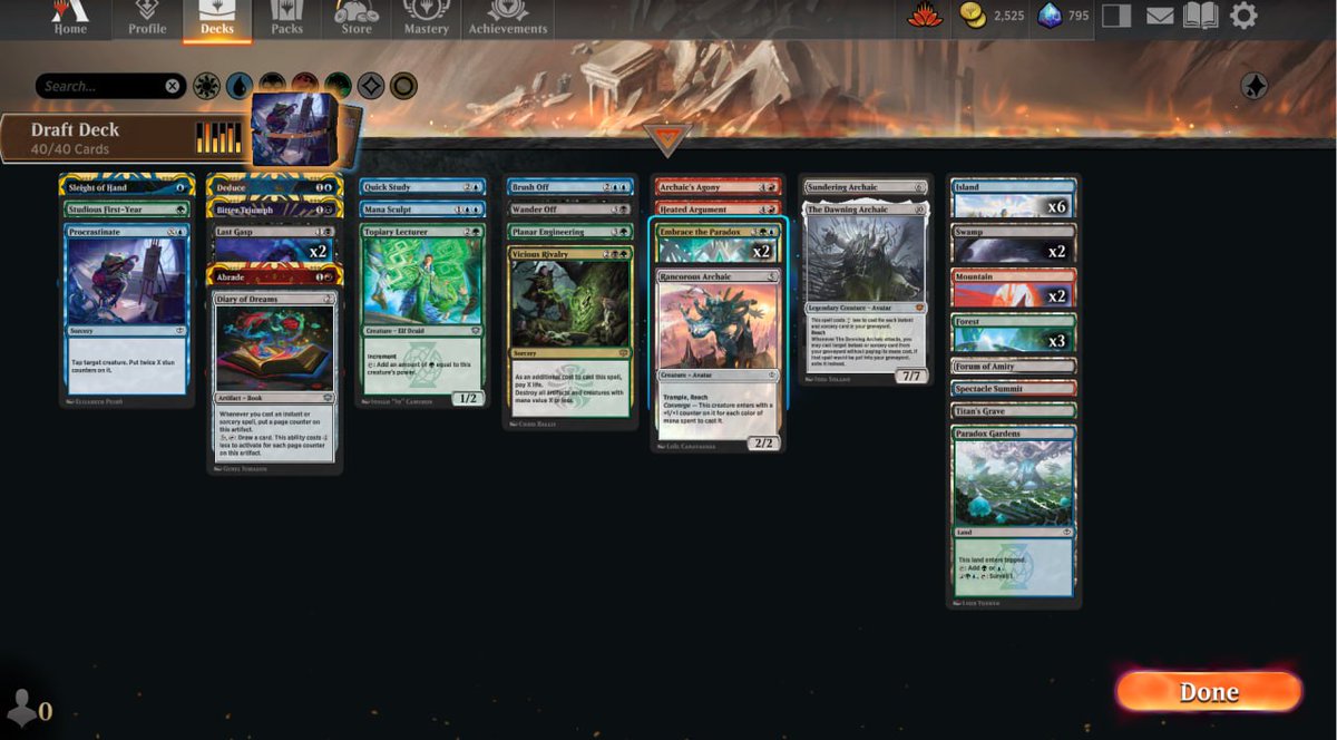 PlayALSPass's tweet photo. My first ever 7-2 on arena draft, P1P1 dawning archaic then into removal soup. Found a pack 3 sundering archaic to shore up soup mirrors 😁

Been learning to draft in general to prepare for fab nationals again and I'm starting to fall in love with limited #MTGSOS https://t.co/h7JLlsjQUE