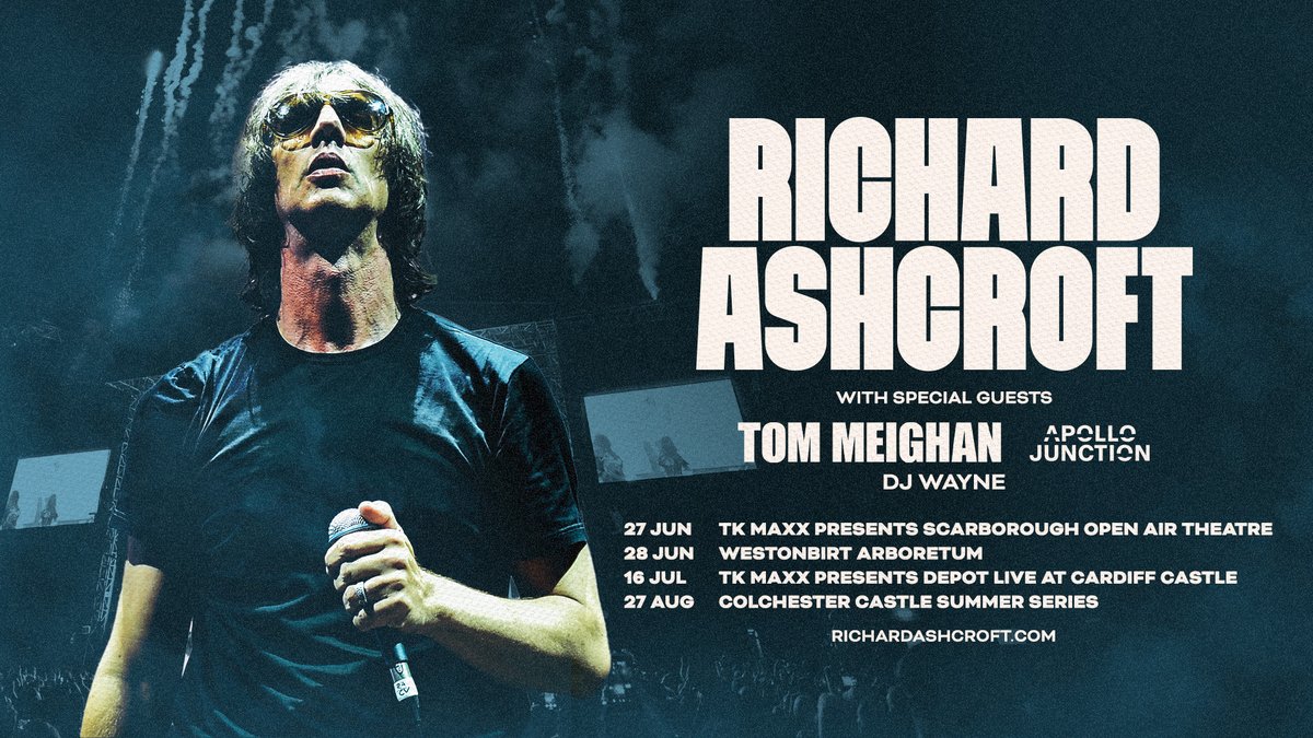 richardashcroft's tweet photo. DJ Wayne will be joining the line up at Richard's headline summer shows at Scarborough Open Air Theatre 27th June, Westonbirt Arboretum 28th June,  Cardiff Castle 16th Jul, and Colchester Castle 27th Aug. Tickets  available here: https://t.co/xrAKkAzNhp https://t.co/fvhxpMZxlZ