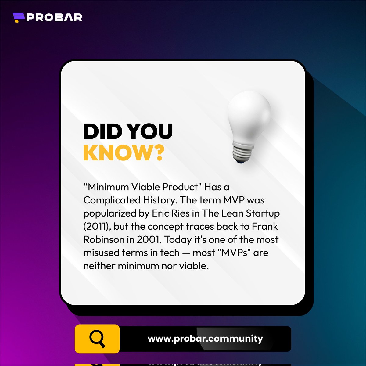 ProBar_Com's tweet photo. Most people think an MVP means shipping something fast.
But a real MVP is about learning fast — building the smallest version of a product that delivers value and validates assumptions.

The problem? https://t.co/mmVlLGPS4U