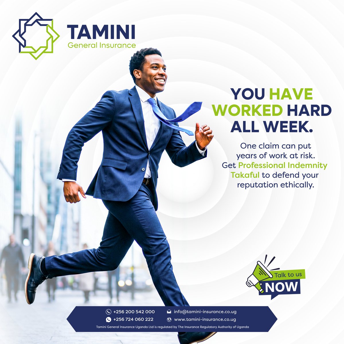 Tamini256's tweet photo. You’ve worked hard all week. ✔️
One claim can put it all at risk.
Protect your reputation with Professional Indemnity Takaful.

#Taminigeneralinsurance #StayProtected #takaful #uganda #insurance https://t.co/VFeDhz8kgg