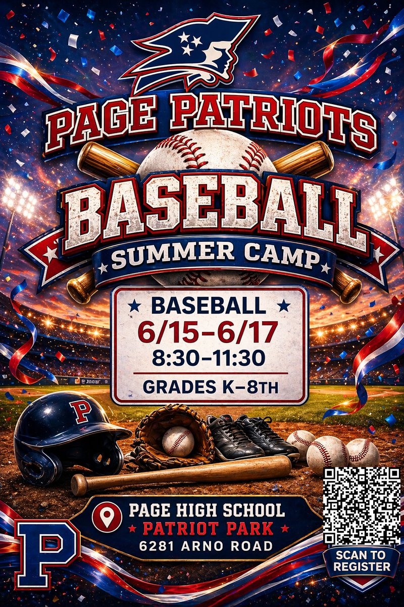 PagePatriotsBB's tweet photo. Page Patriots Baseball Summer Camp! June 15-17 830-1130AM  Page Patriot Park 6281 Arno Road in Rudderville Sign up today! Starting to fill up. #EndswithWE https://t.co/1IDRMRhzKu