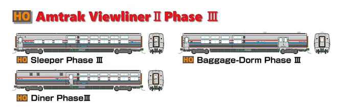 製品発売のご案内】 ・(HO)Amtrak® Viewliner® II Phase III ・(N)EMD