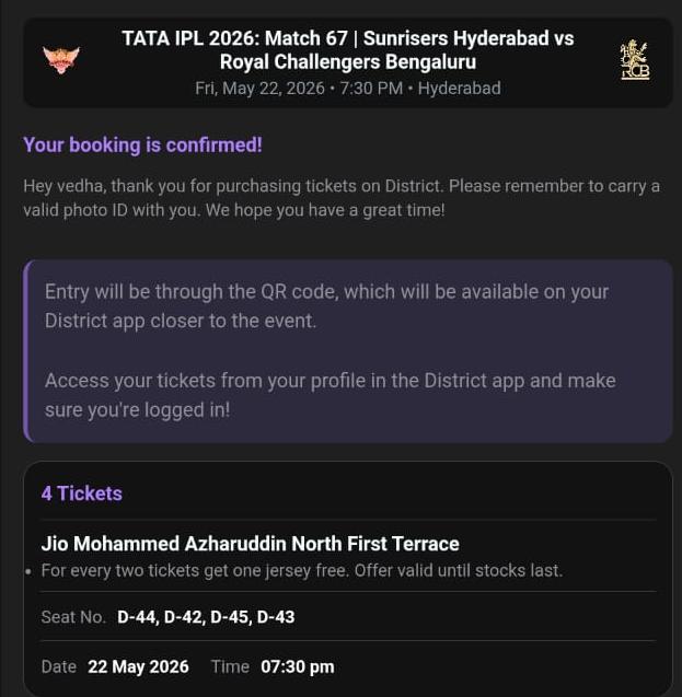 geethan49926's tweet photo. Srh vs Rcb 🧡⚔️❤️
Final clash at Hyderabad 
Multiple Tickets available 💯
 North 1st Terrace 
south west 1st Terrace
South West 2nd Terrace 
Available 💯
Contact 9600597514
#srhtickets #rcbtickets #srhvsrcb
#RCBvsSRH #rcb #srh #hyderabad 
#ipltickets #ipl2026 #bengaluru #virat https://t.co/Zd2ub1scoJ