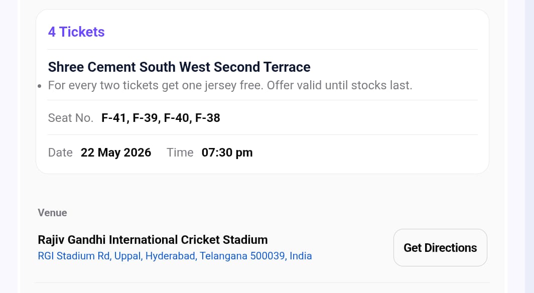 geethan49926's tweet photo. Srh vs Rcb 🧡⚔️❤️
Final clash at Hyderabad 
Multiple Tickets available 💯
 North 1st Terrace 
south west 1st Terrace
South West 2nd Terrace 
Available 💯
Contact 9600597514
#srhtickets #rcbtickets #srhvsrcb
#RCBvsSRH #rcb #srh #hyderabad 
#ipltickets #ipl2026 #bengaluru #virat https://t.co/Zd2ub1scoJ