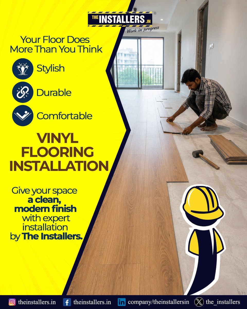 The_Installers's tweet photo. Stylish, durable, and built for everyday comfort.
Upgrade your interiors with premium vinyl flooring installation by The Installers.

📞 +91 81069 44882
🌐 https://t.co/dw0tfpPNLG

#TheInstallers #VinylFlooring #ModernInteriors #FlooringExperts #InteriorWorks https://t.co/9tniLQXlye