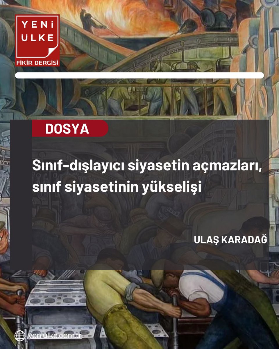 yeniulkedergisi's tweet photo. 🖊️Ulaş Karadağ yazdı | Sınıf-dışlayıcı siyasetin açmazları, sınıf siyasetinin yükselişi

@ulas1867 

Yazıyı okumak için tıklayın👇
https://t.co/UvNP1Dikgr https://t.co/K9JIGv2O8n