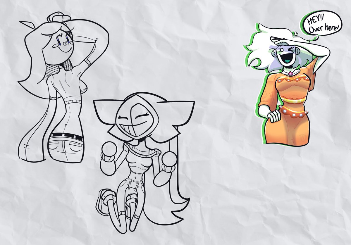 ShazeStar's tweet photo. Some Wips, and my Friends character (lady with Orange Dress) https://t.co/PJj7Lavalo