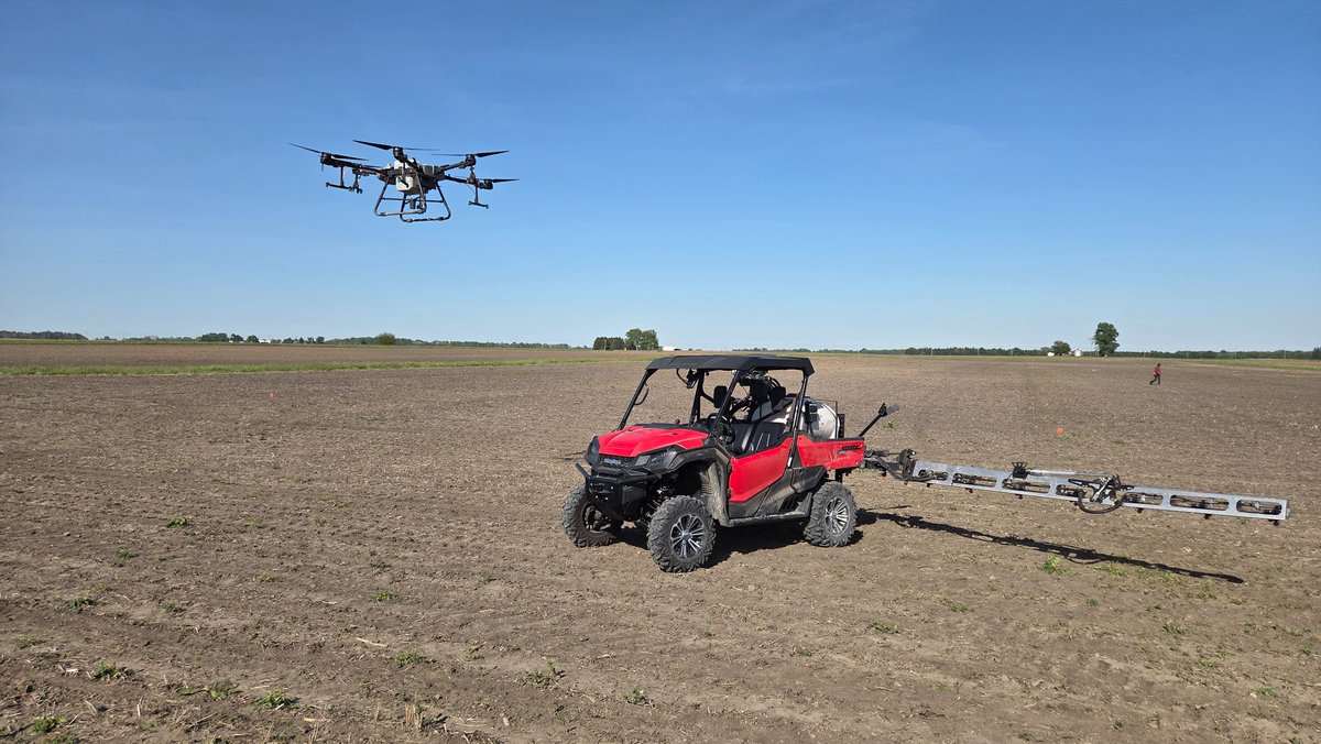 PUweeds's tweet photo. Just wanted to give a HUGE shot out to this crew (&amp; @leonard_piveta not pictured). Almost every day this week has been double digit+ hours to get trials out, but they've handled it like pros! Yesterday included spray drones, @solinftec, and remote sensing research. #PUweeds https://t.co/kt6PeOnw09