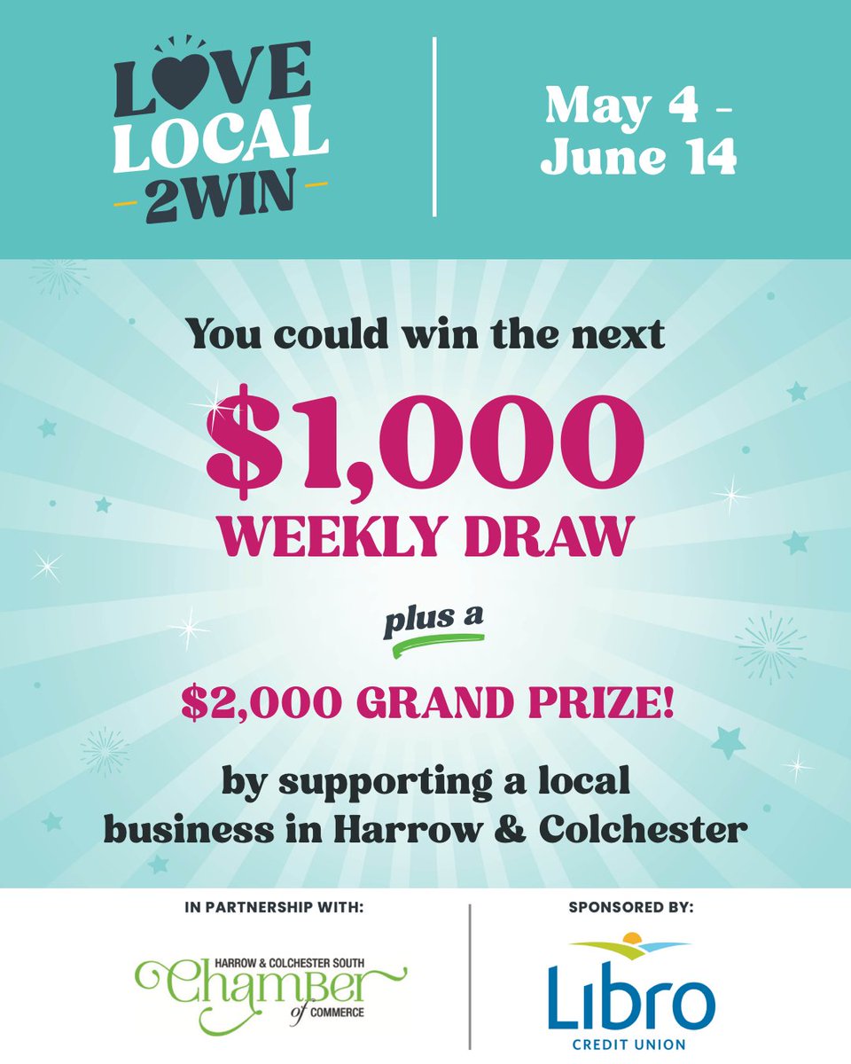 VisitHarrow's tweet photo. 🎉 There's still time to enter.

1. Shop, dine or enjoy the many services provided by our local businesses. 🛍

2. Upload any receipt over $10 to the contest website: https://t.co/JIKCASNaci

3. Enter your receipts by midnight each Sunday to be included in the next draw. https://t.co/HFxChvb2UJ