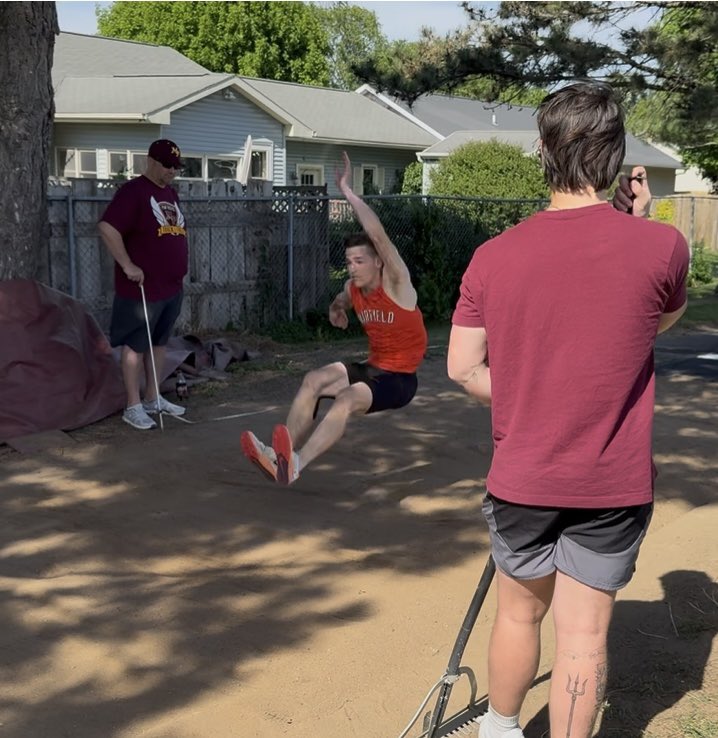 FFTrojanTrack's tweet photo. Spencer McCready reaches for all he can on his way to winning the long jump at the state qualifier in Mt. Pleasant. Zillman pops in for third. Both will jump at the state meet next week. #trojanjumps #loadedfield https://t.co/YZLB054GnE
