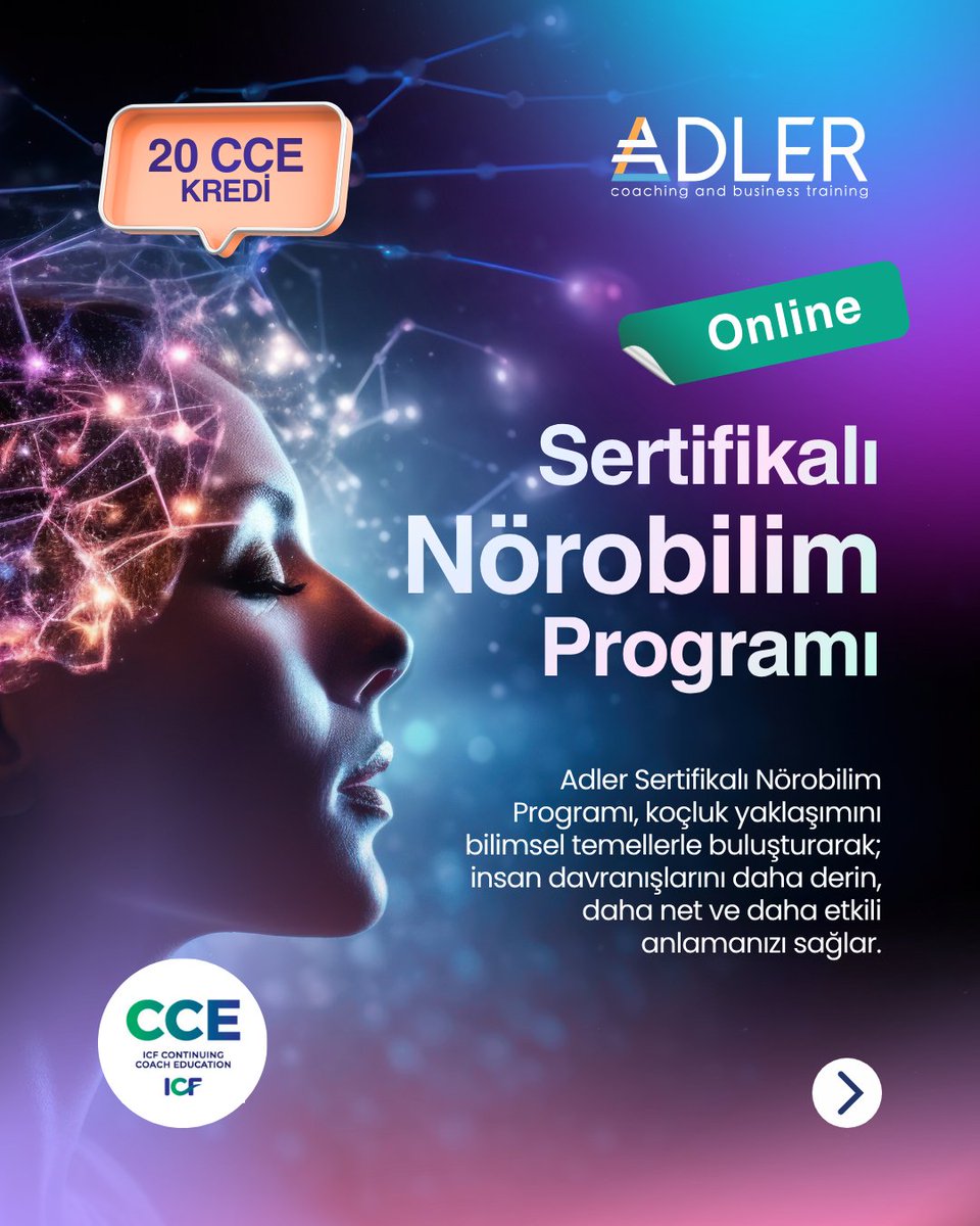 Adler_CE's tweet photo. 🧠 İnsan davranışlarını daha net okumaya hazır mısınız?
Adler Sertifikalı Nörobilim Programı, koçluk yaklaşımını bilimsel temellerle buluşturarak düşünce, duygu ve davranış arasındaki bağı derinlemesine anlamanızı sağlar.
🗓 04 – 05 – 06 Haziran
 📍 ICF 20 CCE Kredili
🚨 Kontenjan sınırlı
🚨 Programa çok az süre kaldı
👉 Yerini şimdi ayırt.
📩 info@adlerce.com
📞 0212 998 7070
🌐 https://t.co/LQ6exXWvSE
#Nörobilim #KoçluktaBilim #ICFCCE #AdlerKoçluk #DavranışBilimi