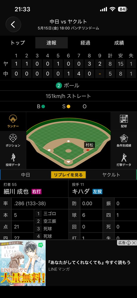 8192_bkc's tweet photo. 芸術点高めな試合だ https://t.co/2BvFiXmCbM