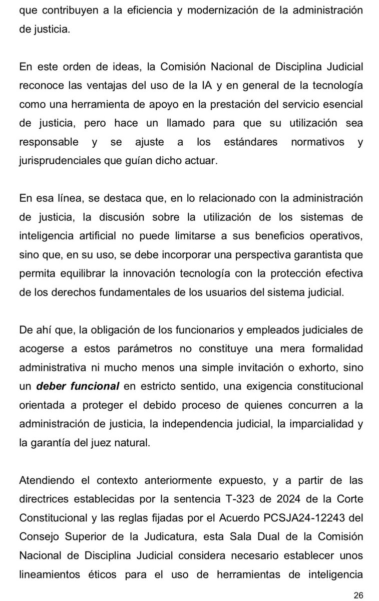 marcoalvarezg's tweet photo. Comisión Nacional de Disciplina Judicial. Decisión de 13 de mayo de 2026. MS: Mauricio Rodríguez T. Importante -y completo- pronunciamiento sobre el uso de la IA en procesos judiciales.👇 https://t.co/DWFd0n3ouv