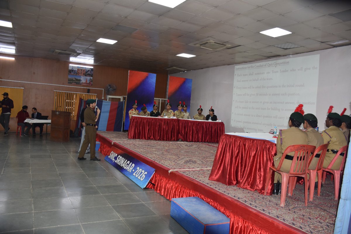NCCGPHQSRINAGAR's tweet photo. As part of SNIC Srinagar activities, a Quiz Competition was organised today to sharpen and exercise the minds of NCC cadets. A highly enriching guest lecture was also delivered by Dr Altaf Hussain Para, Associate Professor, GDC Pattan, on the rich History, Culture, Art & Traditions of J&K, inspiring cadets with deeper insights into the heritage of the region. 🇮🇳✨

#SNIC2026 #NCC #Srinagar #JKCulture #UnityInDiversity
@CM_JnK @ddprsrinagar @OfficeOfLGJandK @sakinaitoo @dgyssjk @Hr_Educationjk @PRODefSrinagar @ChinarcorpsIA @NorthernComd_IA @nccner @adgpi @NCCDteJKL @NCCPOWEROFYOUTH @HQ_DG_NCC @ani_digital @ANI @DivComKash