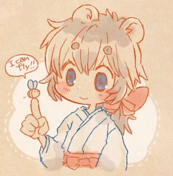 クマンバチと戯れるタヌキ子さん