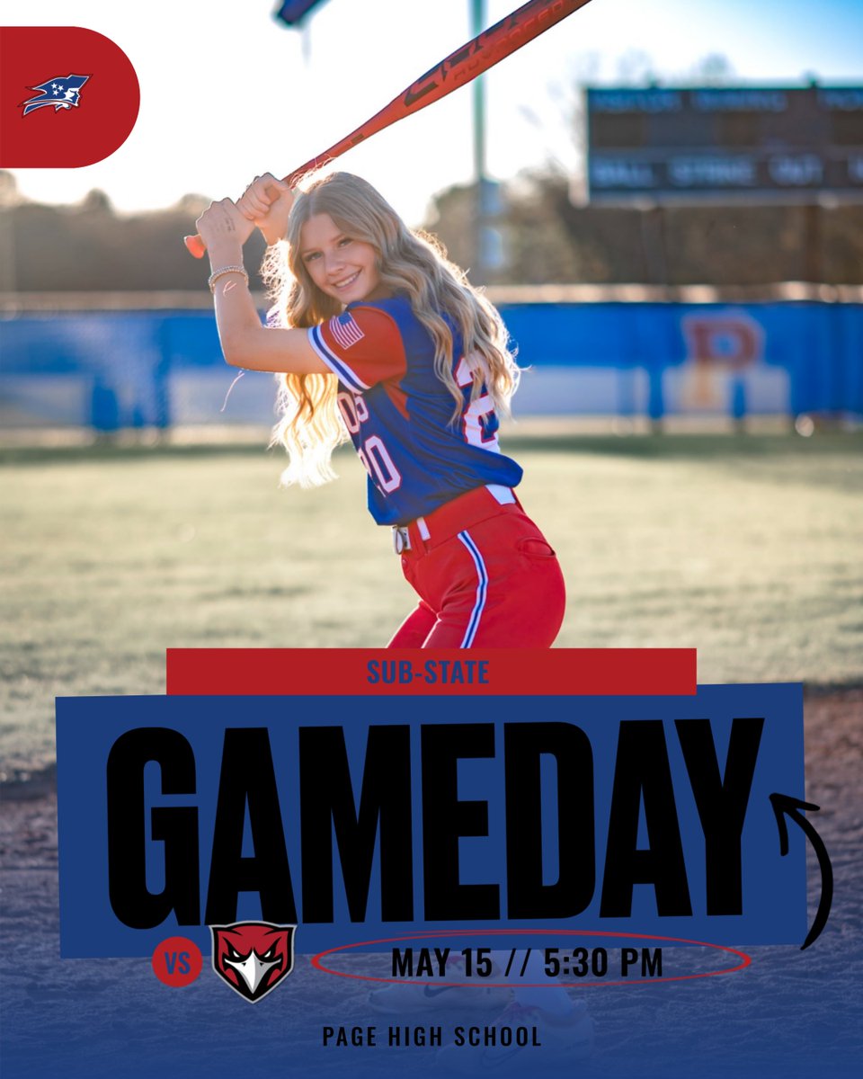 wcsPHSathletics's tweet photo. Page Softball will host their sub-state game against Stewart's Creek tonight! Come out and support your Patriots! #PHTID
Graphic: Miller James (Sports Marketing) https://t.co/LmOJEmj2AQ