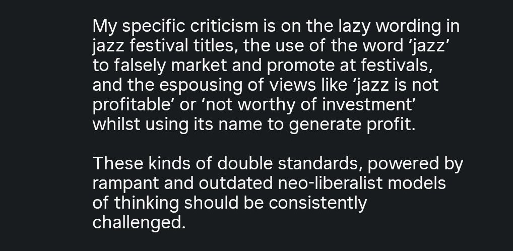 o_rsie's tweet photo. hmmm menarik ternyata hal ini termasuk fenomena global yaz membaca beberapa komenan bener juga
"if jazz doesn't sell why are they using the name?"
"the only way i might accept pop stars or rockstars at a jazz festival is if they book a pop/rock singer to perform with a jazz band" https://t.co/UO2d1cqvJk