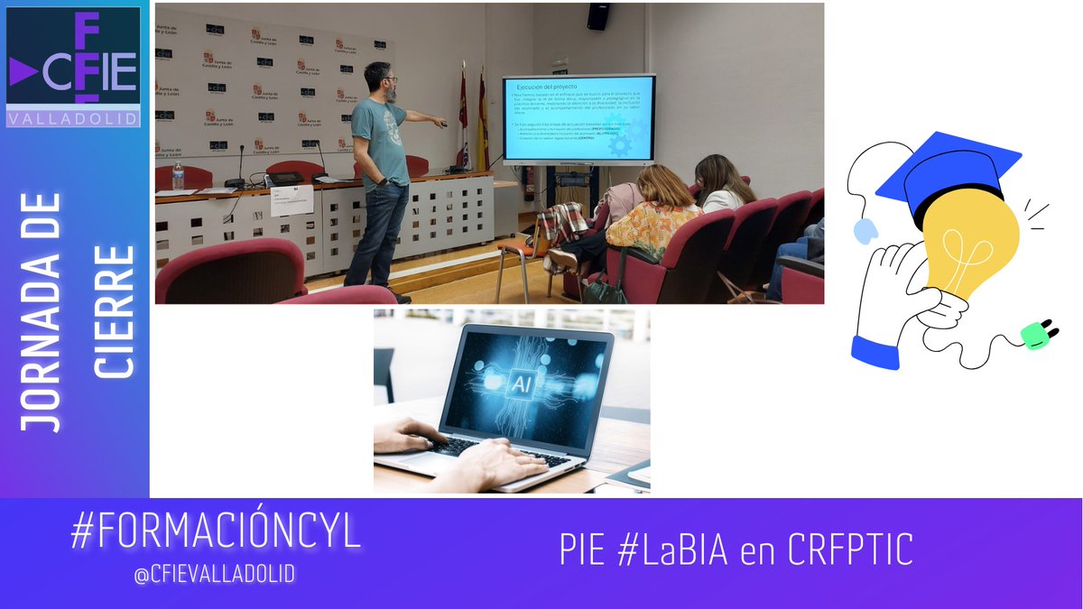 cfievalladolid's tweet photo. Jornada de cierre🔚 del Proyecto de Innovación Educativa #LaBIA en el @crfptic.
👏Felicidades al CRFPTIC y al colegio @rinconMicaela de Valladolid y a los demás centros de nuestra comunidad que han compartido sus proyectos muy interesantes con IA.
@educacyl #TiCyL https://t.co/FOFKPwNSOo