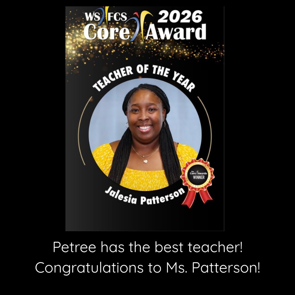 PetreeES's tweet photo. Congratulations to Jalesia Patterson, WS/FCS Teacher of the Year!  Thank you for inspiring the students at Petree Elementary, creating meaningful learning experiences, and making a difference in our school every single day! https://t.co/jrSc0HvRjE