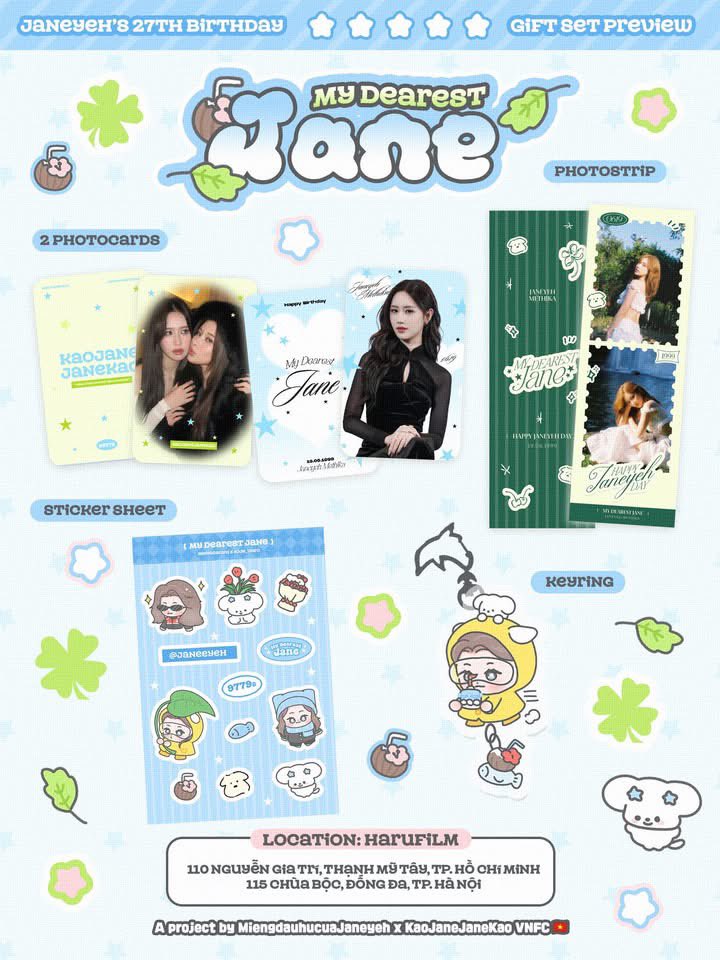 KJJK_VNFC's tweet photo. 𝐏𝐇𝐎𝐓𝐎𝐁𝐎𝐎𝐓𝐇 𝐅𝐑𝐀𝐌𝐄 𝐱 𝐇𝐀𝐑𝐔𝐅𝐈𝐋𝐌 📸🎂

Ngày mai photobooth frame của tụi mình sẽ chính thức xuất hiện tại tất cả chi nhánh HARUFILM Việt Nam & Thái Lan rồi đóooo 🥹💖

📌Đặc biệt tại HCM, tụi mình có chuẩn bị thêm một vài món quà nhỏ siêu đáng yêu dành cho những bạn đến sớm nhất 👀

ᯓ★ 𝐒𝐏𝐄𝐂𝐈𝐀𝐋 𝐆𝐈𝐅𝐓 (Limited HCM only)

🎁 15 hộp bánh Danisa Janeyeh cho 15 bạn đầu tiên đến chụp frame
🐶 30 chiếc keychain limited 

‼️ Keychain sẽ được phát sau khi hết bánh Danisa nhóoo

Ngoài ra vẫn còn rất nhiều phần quà bí mật khác đang chờ mọi người tới khám phá nữa đó 💖

Địa điểm phát gift:
📍 TP.HCM (60 slots) : 110 Nguyễn Gia Trí, P. Thạnh Mỹ Tây.

📍Hà Nội (30 slots): 115 Chùa Bộc, Đống Đa.

ᯓ★ 𝐏𝐇𝐎𝐓𝐎𝐁𝐎𝐎𝐓𝐇 𝐅𝐑𝐀𝐌𝐄

🎞️ Địa điểm: tất cả các chi nhánh HARUFILM Việt Nam và Thái Lan

🗓️ Thời gian: 16/05 – 31/05 và 15/06 – 30/06

🎟️ Thông tin frame:
• Việt Nam | 4CUT dọc/ 4CUT lớn: 80k – 90k/ 2 bản in

• Thái Lan | 4CUT dọc/ 4CUT lớn: 180B – 200B/ 2 bản in

Chụp ảnh xinh xong mọi người có post ảnh thì nhớ tag tụi mình @Janeyeh_VN , @KJJK_VNFC hoặc #mydearestjane để tụi mình cùng ngắm với nhaaaa 💖🥹👉🏻👈🏻

Project by Miếng đậu hũ x KaoJaneJaneKao Vietnam FC 🇻🇳

#janeeyeh