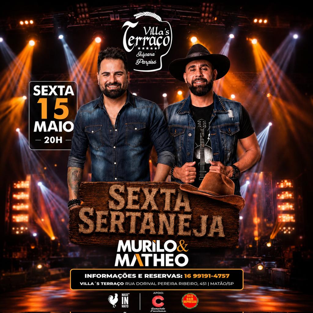 muriloematheo's tweet photo. E hoje o Sertanejo rola solto no Villa's Terraço em Matão/SP! Esperamos todos vocês por lá pra curtirem essa noite mais do que especial com a gente 🎙😎🤠🎸 https://t.co/dsB97ZXBeg