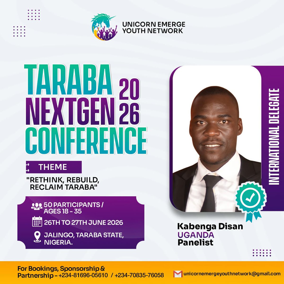 KabengeDisan's tweet photo. I will join TarabaNextGenConference2026 as visionary young leaders,innovators,&amp;changemakers gather to rethink solutions,rebuild systems,&amp;reclaim the future ofTarabaState,Nigeria.#Tarabanextgenconference #Rethinkrebuildreclaimtaraba #Unicornyouthdevntnetwork
#AfricaMyHomeMyFuture https://t.co/XMZoZgeAGD