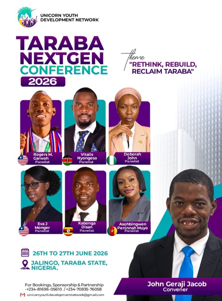 KabengeDisan's tweet photo. I will join TarabaNextGenConference2026 as visionary young leaders,innovators,&amp;changemakers gather to rethink solutions,rebuild systems,&amp;reclaim the future ofTarabaState,Nigeria.#Tarabanextgenconference #Rethinkrebuildreclaimtaraba #Unicornyouthdevntnetwork
#AfricaMyHomeMyFuture https://t.co/XMZoZgeAGD