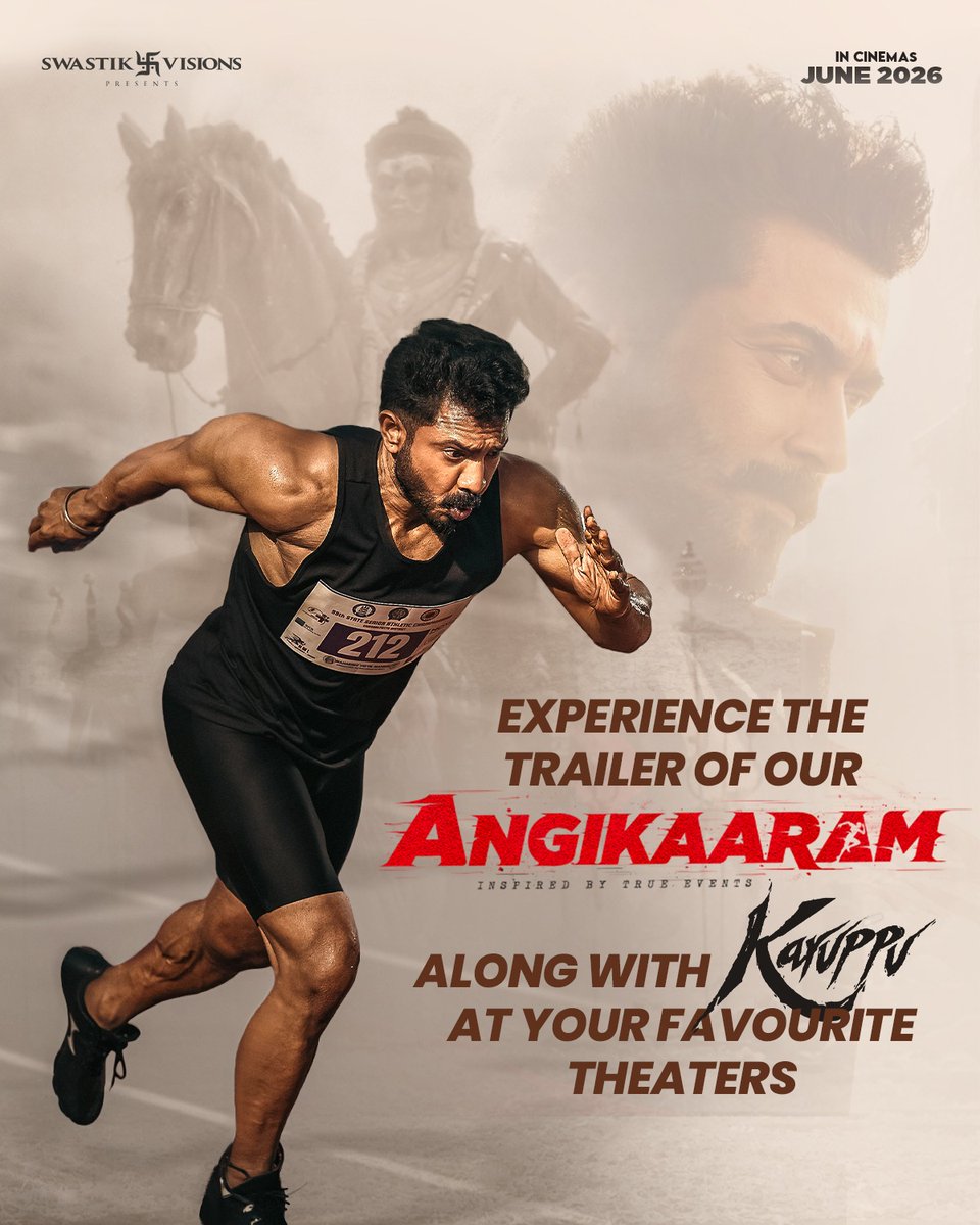 1stmotionworld's tweet photo. Experience the powerful #AngikaaramTrailer on the BIG screens while you enjoy #Karuppu in your favourite cinemas 🔥

#Angikaaram🥇 In Cinemas June 2026 

Starring @KJRuniverse
A statement by @jpthenpathiyan 

#RaiseYourVoice 

@swastik_visions @GhibranVaibodha @viswafilmmaker https://t.co/MFAqsLc72P