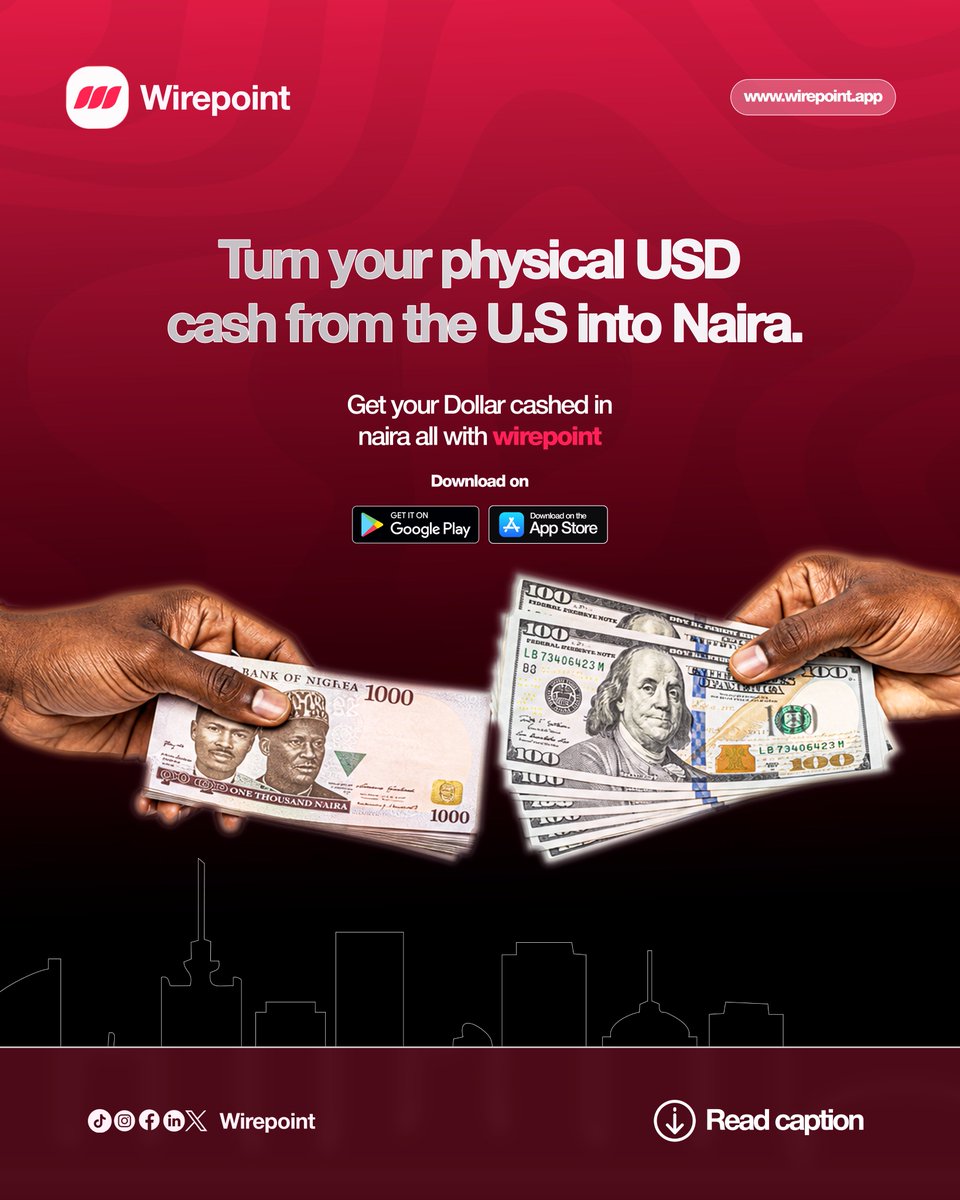 wirepointapp's tweet photo. Got physical USD cash from the U.S? 🇺🇸
Turn it into Naira fast and stress-free with Wirepoint 🇳🇬
No long process.
No hidden stress.
Just smooth conversion and quick payouts when you need it.
#Wirepoint #USDToNaira #DollarToNaira #NigeriaFintech #FastPayout #MoneyExchange https://t.co/rvhwt8HEnj