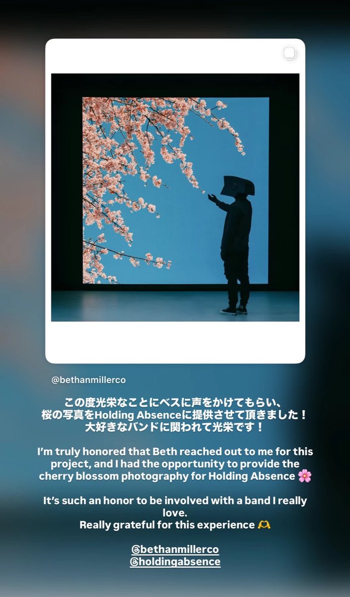 LeoMoment_'s tweet photo. インスタでも言ったんだけど、嬉しいのでこっちにも。
Holding AbsenceのカメラマンのBethに声をかけてもらって、桜の写真を提供させてもらいました！
3年ぶりのアルバム。日本の桜です。
8月には彼らの来日ツアーもありまた会えるのが楽しみ！ https://t.co/TjNGxeVV2I