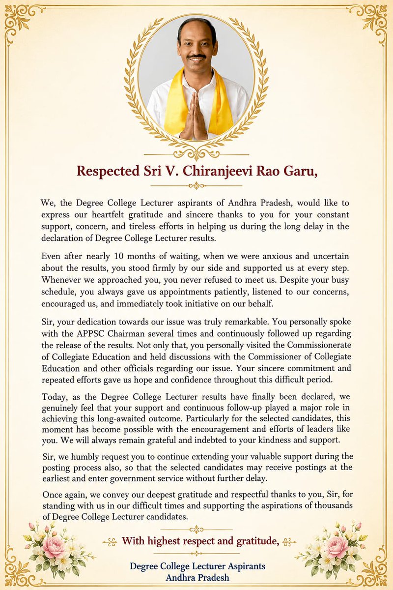 abbadask's tweet photo. @chiranjeevimlc We Thank you from the bottom of our hearts sir for being so helpful in getting our results released @appscdlresults https://t.co/oJWQMeTjEi