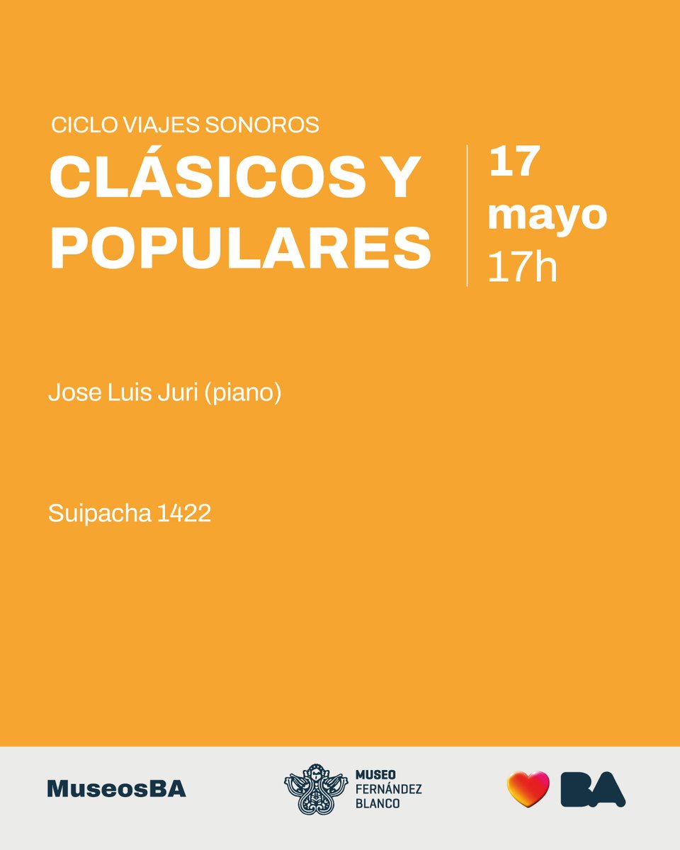 museofernandezb's tweet photo. Domingo 17 de mayo 17 h
Concierto Ciclo Viajes Sonoros. Paisajes de la Música Tradicional, Clásicos y populares. 
Intérprete: José Luis Juri (piano) #gratis
sede Palacio Noel (Suipacha 1422, Barrio Retiro)
🔗https://t.co/vvRjoBDsiD https://t.co/WCs0OFt8Yv