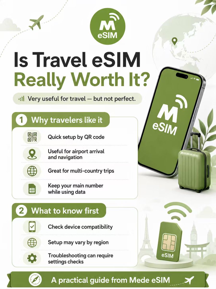 Mede_eSIM's tweet photo. Is travel eSIM really worth it?
Very useful for travel - but not perfect.#medeesim #tech #travel https://t.co/QNC5pXXyCE
