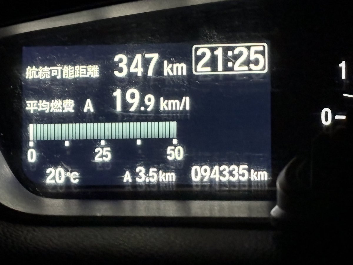 aki8753ko's tweet photo. 20.4までいったのに19.9。満タンに入れた後自宅に戻る途中の燃費。信じられない😳 https://t.co/6obDKZHc1X