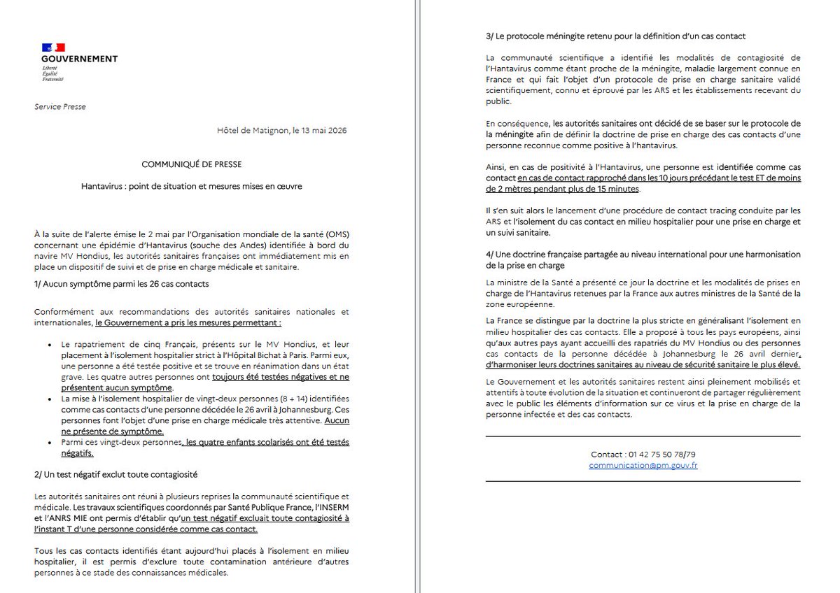 Image de Préfet des Ardennes - #Info | Communiqué de presse du gouvernement. Point de situation sur l'HANTAVIRUS.
=> lire le com