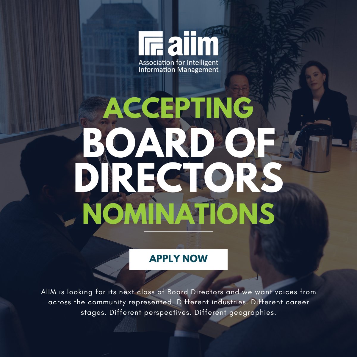 AIIMIntl's tweet photo. AIIM is looking for its next class of Board Directors and we want voices from across the community represented.

You don't need previous board experience to serve. Just a passion for the future of the profession and this community.

Apply by May 22, 2026

https://t.co/Xbf7wWoXyW https://t.co/nSLLINYAr1