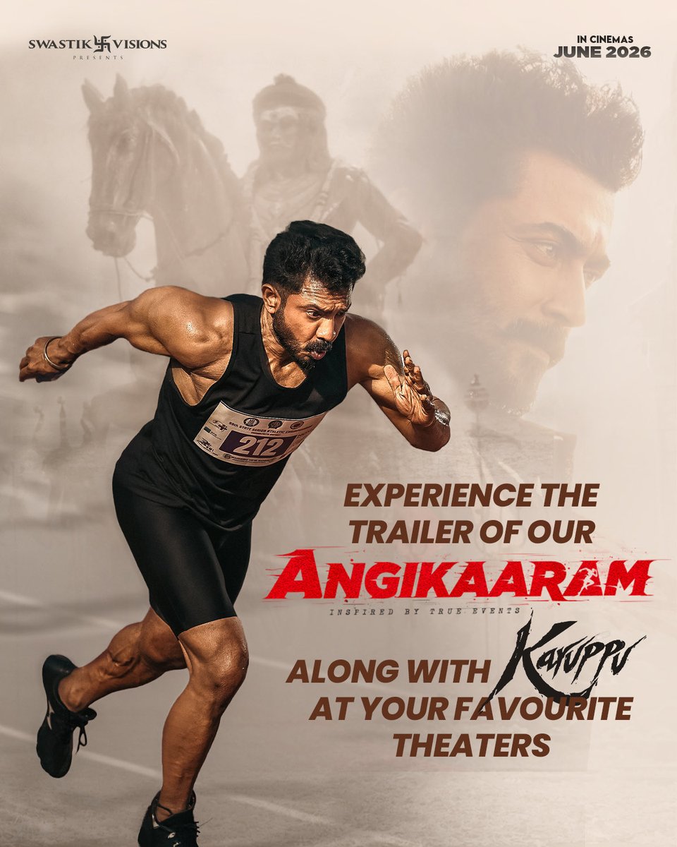 KJRuniverse's tweet photo. Experience our powerful #AngikaaramTrailer on the BIG screens while you enjoy #Karuppu in your favourite cinemas 🔥

#Angikaaram🥇 In Cinemas June 2026 

Trailer here 👉 https://t.co/mlj8iQwpD2

Starring #KJR
A statement by @jpthenpathiyan 

@swastik_visions https://t.co/DTgEgTaZNN