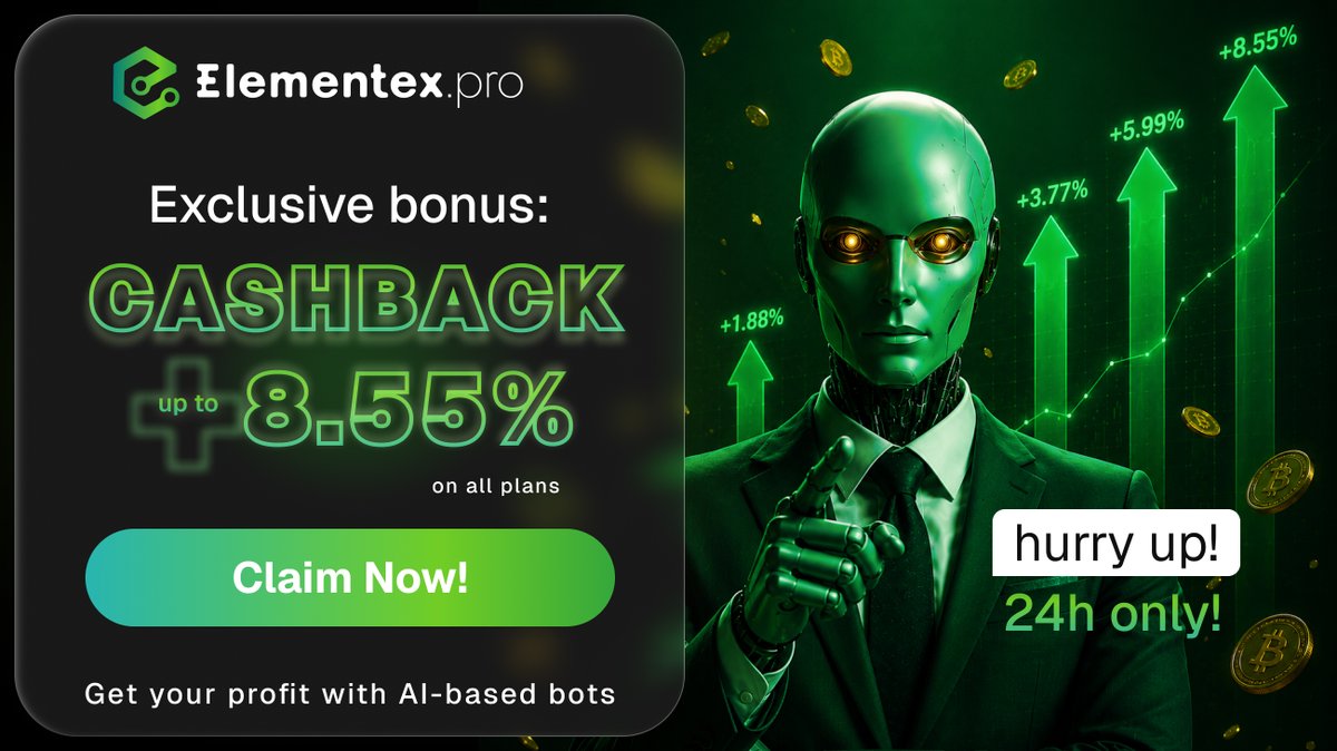 Elementex_pro's tweet photo. 💎 Exclusive Offer: Instant Cashback Up to 8.55% to Your Balance

Signal — +1.88% cashback to your balance ⚡️
Grid — +3.77% cashback to your balance 📊
DCA — +5.99% cashback to your balance 📈
QFL — +8.55% cashback to your balance 🔥 https://t.co/bOV6YzJFr9